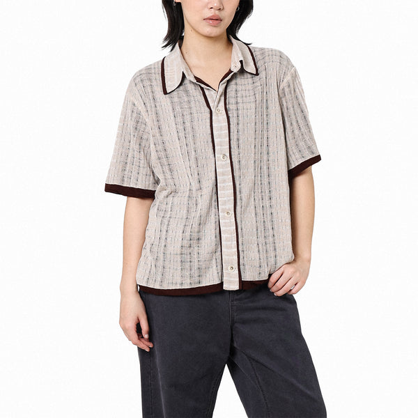 layered stitching shirt, Tencel wool, short-sleeved loose