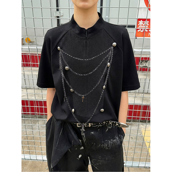 TZKILLER Unisex Oversized Napoleon Tee Detachable Chain Patchwork Streetwear