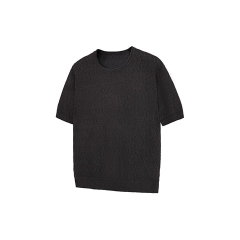 Roll-up neckline hollow knitwear versatile short-sleeved T-shirt
