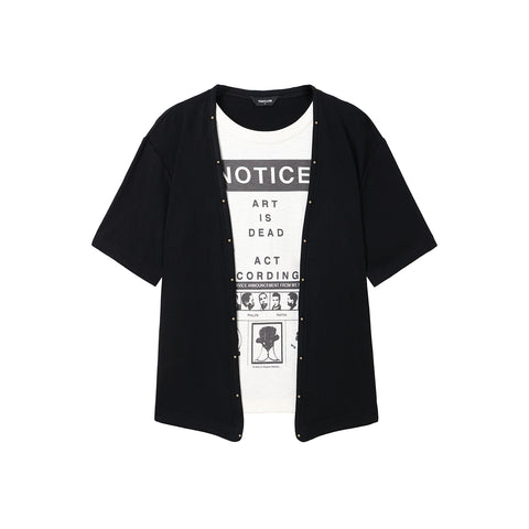 TZKILLER Black White Patchwork V Neck Graphic Tee Streetwear