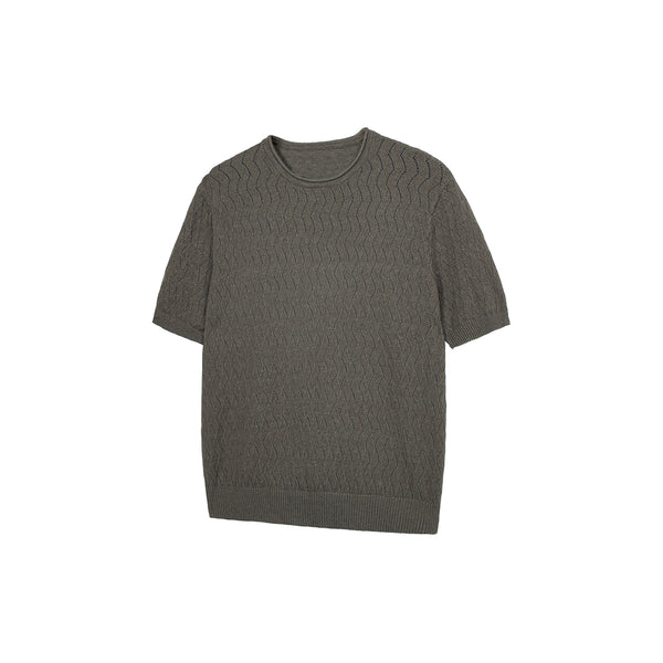 Roll-up neckline hollow knitwear versatile short-sleeved T-shirt