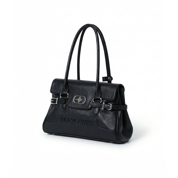 Original Cowhide Underarm Bag, Black Multi-purpose Shoulder Handbag