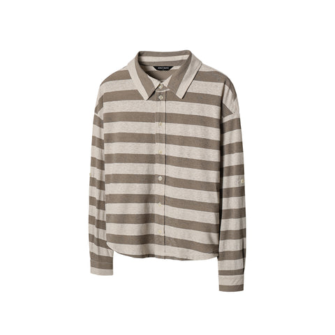 Striped Knit Shirt, Color Block Collar Long Sleeve Top, Unisex Streetwear