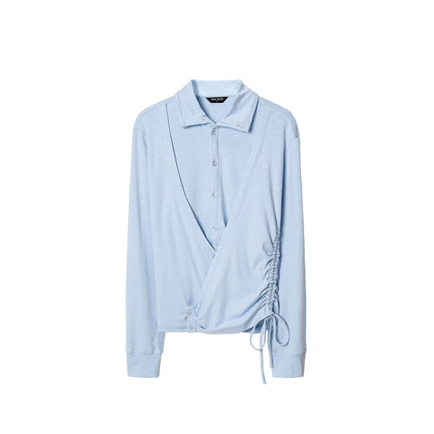 Ruched Stand Collar Long Sleeve Knit Top, 2 Colors Available Unisex Slim Fit Knit Shirt