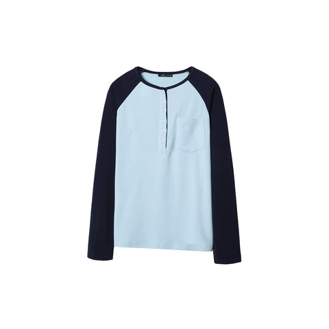 Henley Raglan Long Sleeve Shirt, Casual Basic Pullover for Men Women