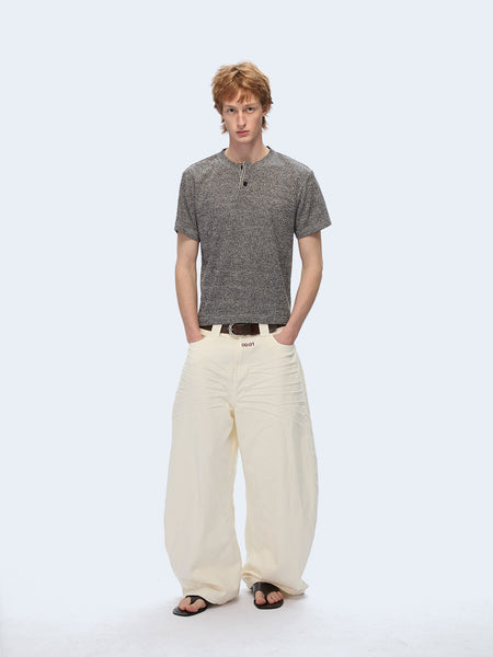 Textured Colorful Henry Tricolor Short Sleeve T-Shirt