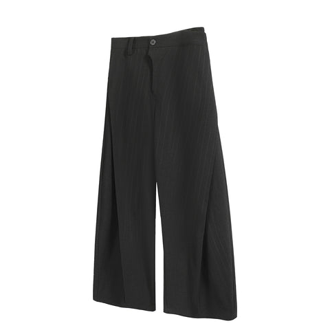 Wide-Leg Trousers with Subtle Stripes on Hem - Pleated and Loose Fit