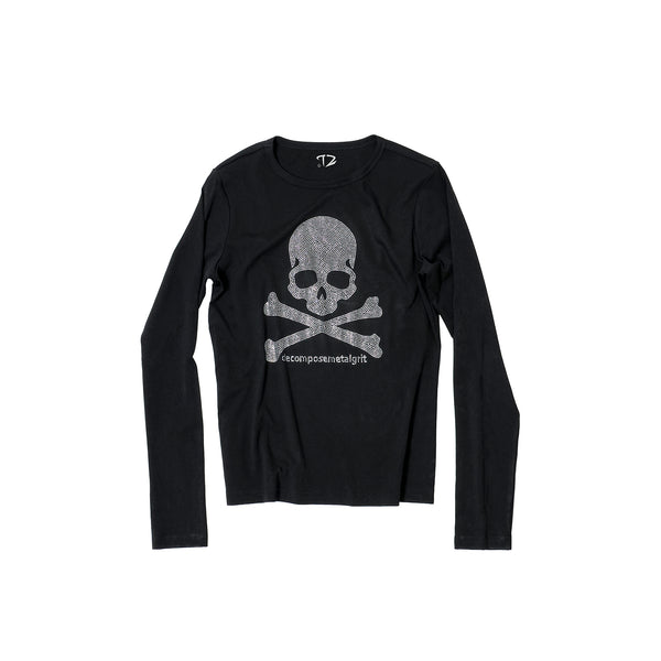 TZ KILLER Skull Rhinestone Long Sleeve Top, Soft Modal Fabric Unisex Streetwear Basic Shirt