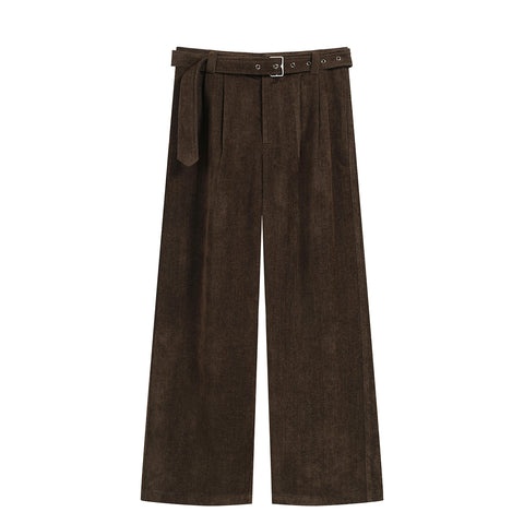 Pleated Brown Loose Ribbon Trousers