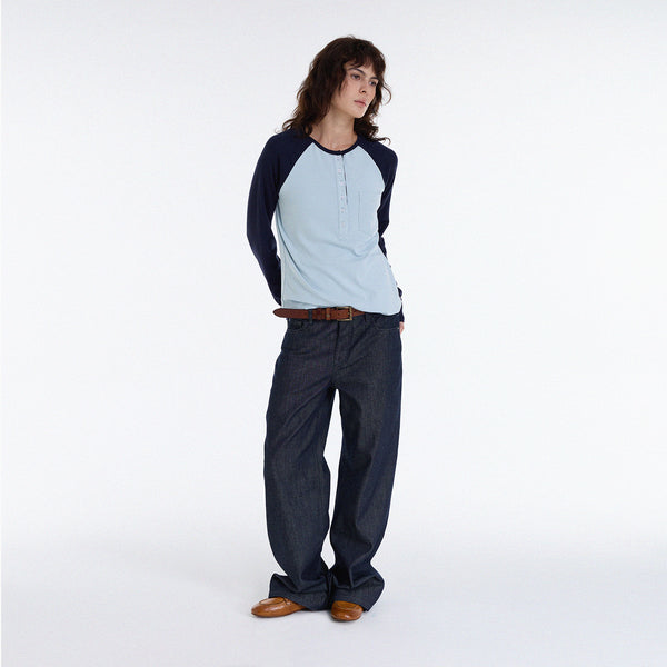 Henley Raglan Long Sleeve Shirt, Casual Basic Pullover for Men Women