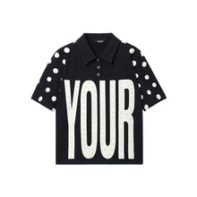 Lade das Bild in den Galerie-Viewer, Black Rhinestone Polo Shirt with Letter Print, Versatile Short Sleeve Top
