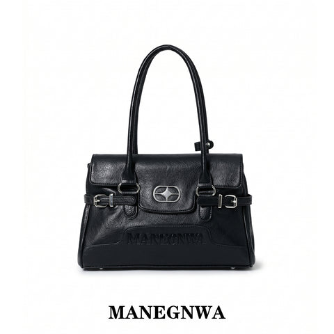 Original Cowhide Underarm Bag, Black Multi-purpose Shoulder Handbag