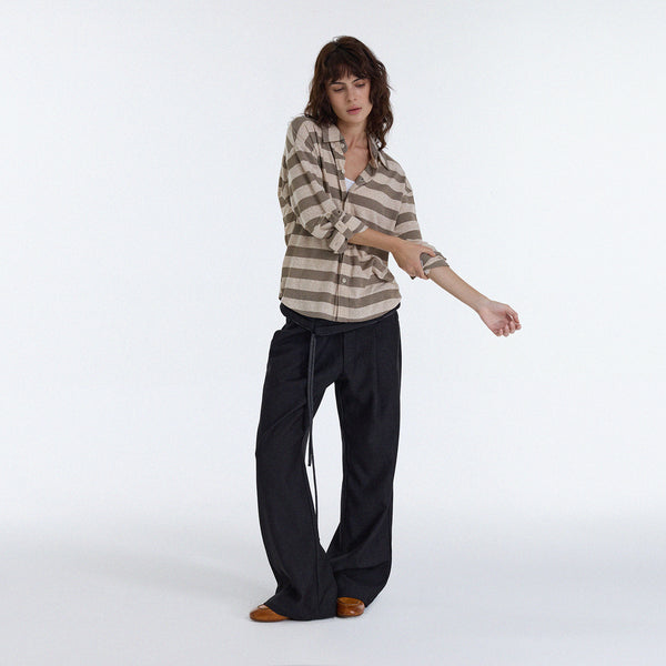 Striped Knit Shirt, Color Block Collar Long Sleeve Top, Unisex Streetwear