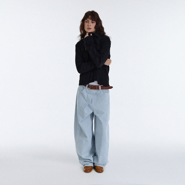 TZ KILLER Striped Wide Leg Jeans, Hazy Sky Blue Oversized Denim Trousers, Unisex Streetwear