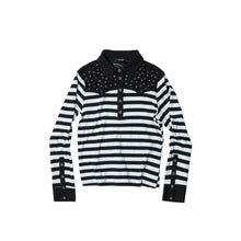 Cargar imagen en el visor de la galería, TZ KILLER Striped Rhinestone Polo Shirt, Embroidered Long Sleeve Layering Top, Unisex Streetwear
