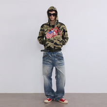 Cargar imagen en el visor de la galería, TZ KILLER Camo Zip Up Hoodie, American Vintage Graphic Printed Hooded Sweatshirt Jacket, Unisex Streetwear Top
