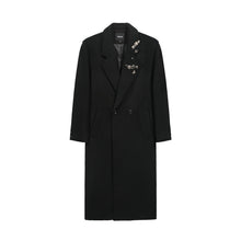 Load image into Gallery viewer, 65% wool "Meteor" metal buckle coat tweed long black versatile coat autumn and winter
