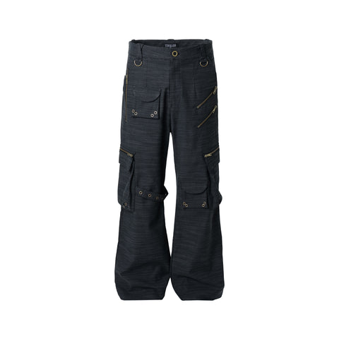 TZ KILLER Unisex Striped Straight‑Leg Cargo Pants Multi‑Pocket Utility Trousers