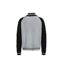 Load image into Gallery viewer, "Fog green and gray" contrast badge stand-up collar sweater jacket
