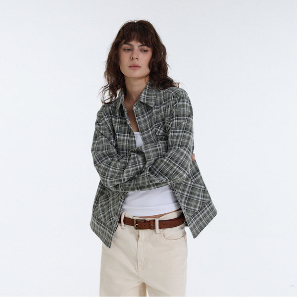 TZKILLER Plaid Shirt Jacket, Oversized Casual Button Down Outerwear for Men Women