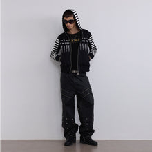 Lade das Bild in den Galerie-Viewer, TZ killer Black White Striped Hooded Jacket, Long Sleeve Casual Unisex Sweatshirt
