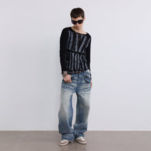 Load image into Gallery viewer, TZ killer Cross Rhinestone Vintage Printed Crew Neck Knit Top, Unisex Long Sleeve Shirt
