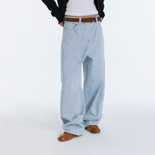 Cargar imagen en el visor de la galería, TZ KILLER Striped Wide Leg Jeans, Hazy Sky Blue Oversized Denim Trousers, Unisex Streetwear
