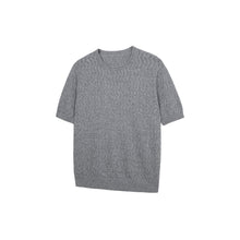 Cargar imagen en el visor de la galería, Roll-up neckline hollow knitwear versatile short-sleeved T-shirt
