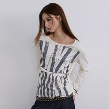 Load image into Gallery viewer, TZ killer Cross Rhinestone Vintage Printed Crew Neck Knit Top, Unisex Long Sleeve Shirt
