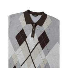 Load image into Gallery viewer, Wool Blend Knit Polo, Contrast Collar Plaid Jacquard Short Sleeve Tee
