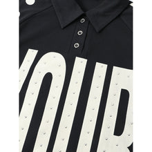 Lade das Bild in den Galerie-Viewer, Black Rhinestone Polo Shirt with Letter Print, Versatile Short Sleeve Top
