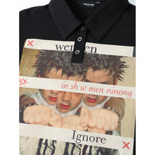 Lade das Bild in den Galerie-Viewer, Leopard Print Sleeve Polo Shirt, Versatile Black Short Sleeve Top
