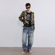 Cargar imagen en el visor de la galería, TZ KILLER Camo Zip Up Hoodie, American Vintage Graphic Printed Hooded Sweatshirt Jacket, Unisex Streetwear Top
