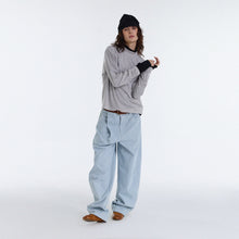 Cargar imagen en el visor de la galería, TZ KILLER Striped Wide Leg Jeans, Hazy Sky Blue Oversized Denim Trousers, Unisex Streetwear
