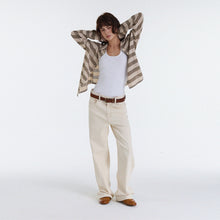 Cargar imagen en el visor de la galería, Striped Knit Shirt, Color Block Collar Long Sleeve Top, Unisex Streetwear
