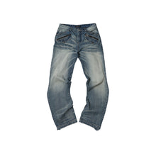 Cargar imagen en el visor de la galería, TZ KILLER Straight Bootcut Jeans, Light Blue Wash Distressed Whiskered Denim Pants, Unisex Streetwear
