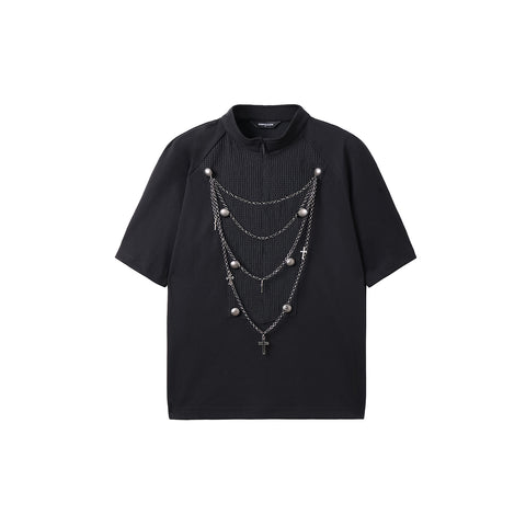 TZKILLER Unisex Oversized Napoleon Tee Detachable Chain Patchwork Streetwear