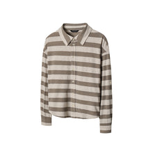 Cargar imagen en el visor de la galería, Striped Knit Shirt, Color Block Collar Long Sleeve Top, Unisex Streetwear
