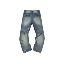 Cargar imagen en el visor de la galería, TZ KILLER Straight Bootcut Jeans, Light Blue Wash Distressed Whiskered Denim Pants, Unisex Streetwear

