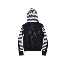 Lade das Bild in den Galerie-Viewer, TZ killer Black White Striped Hooded Jacket, Long Sleeve Casual Unisex Sweatshirt
