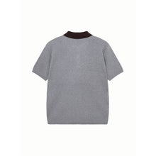 Load image into Gallery viewer, Wool Blend Knit Polo, Contrast Collar Plaid Jacquard Short Sleeve Tee
