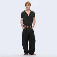Load image into Gallery viewer, Layered contrast color machete raw denim loose versatile jeans
