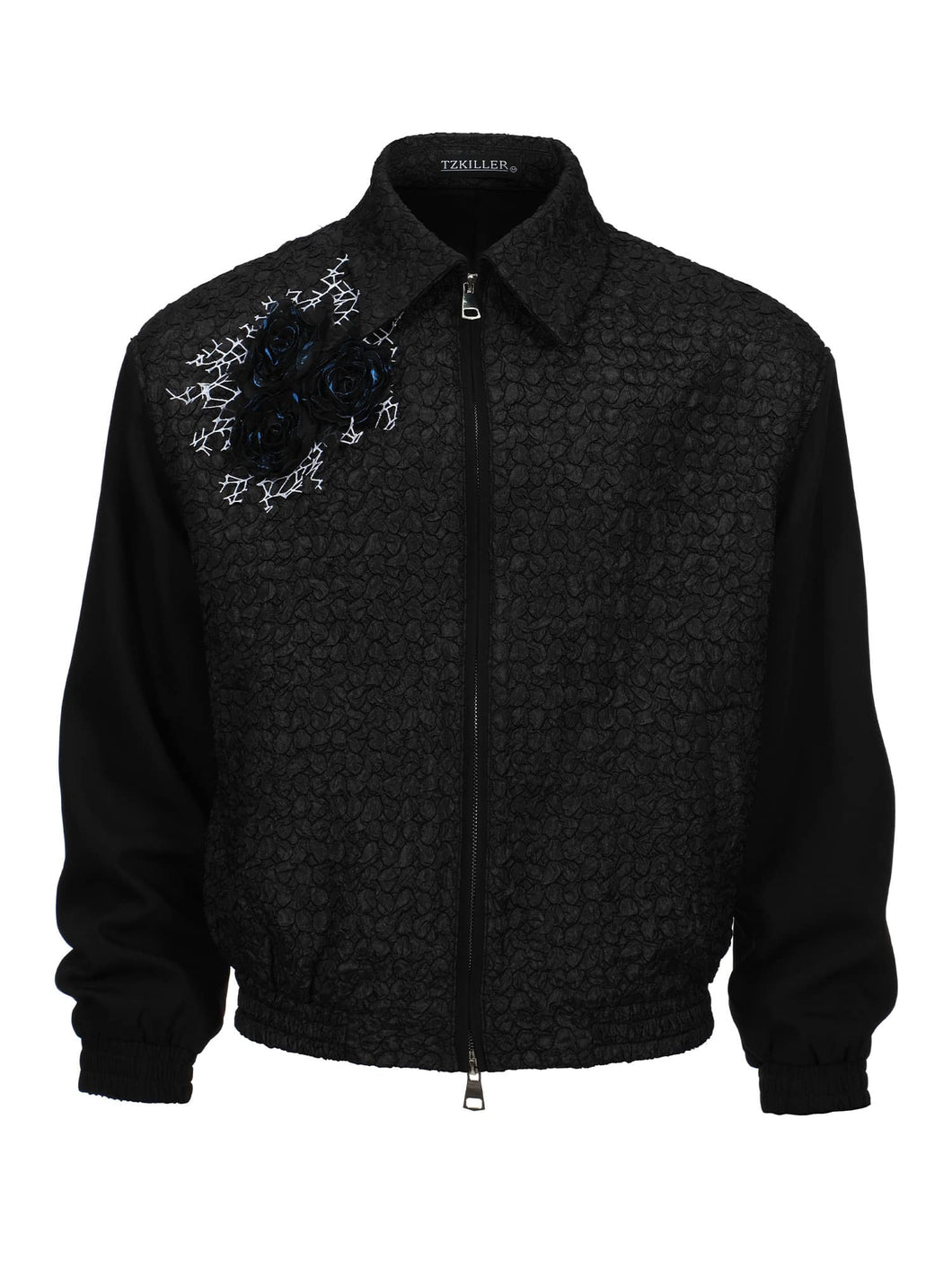 3D Rose Textured Shoulder Pad Silhouette Jacket