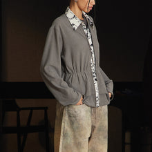 Cargar imagen en el visor de la galería, Jacquard Pleated Shirt, Contrast-Color Patchwork Versatile Slim-Fit Long-Sleeve Top (Unisex)
