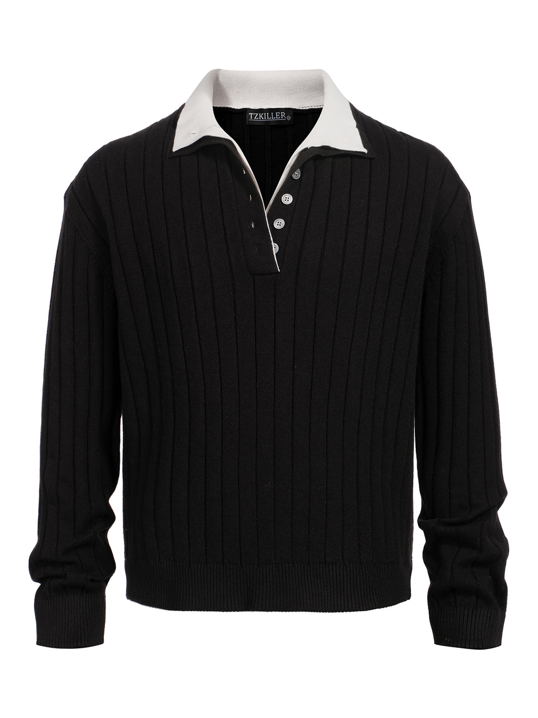 Double collar two-wear striped wool bottoming shirt