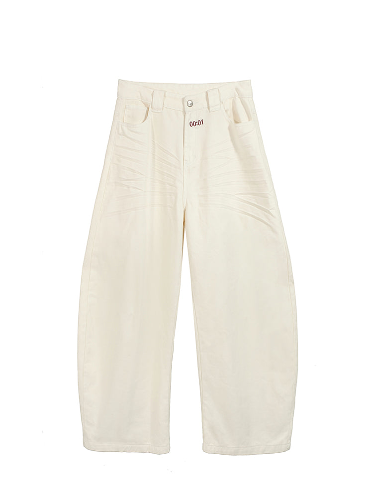 Wide-leg scimitar jeans with 3D whisker embroidery
