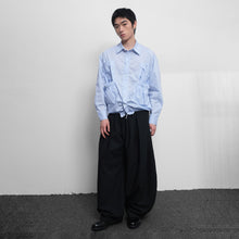 Load image into Gallery viewer, Plaid foldover long sleeve drawstring pleated lapel cardigan shirt

