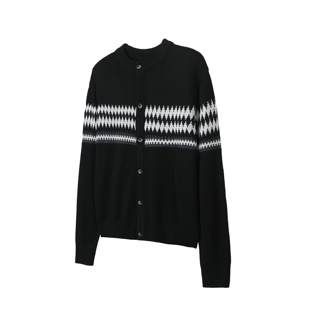 Jacquard striped wool sweater cardigan versatile loose long-sleeved top