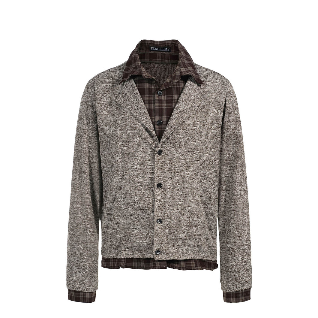 Laoqian long-sleeved shirt contrasting layered plaid top