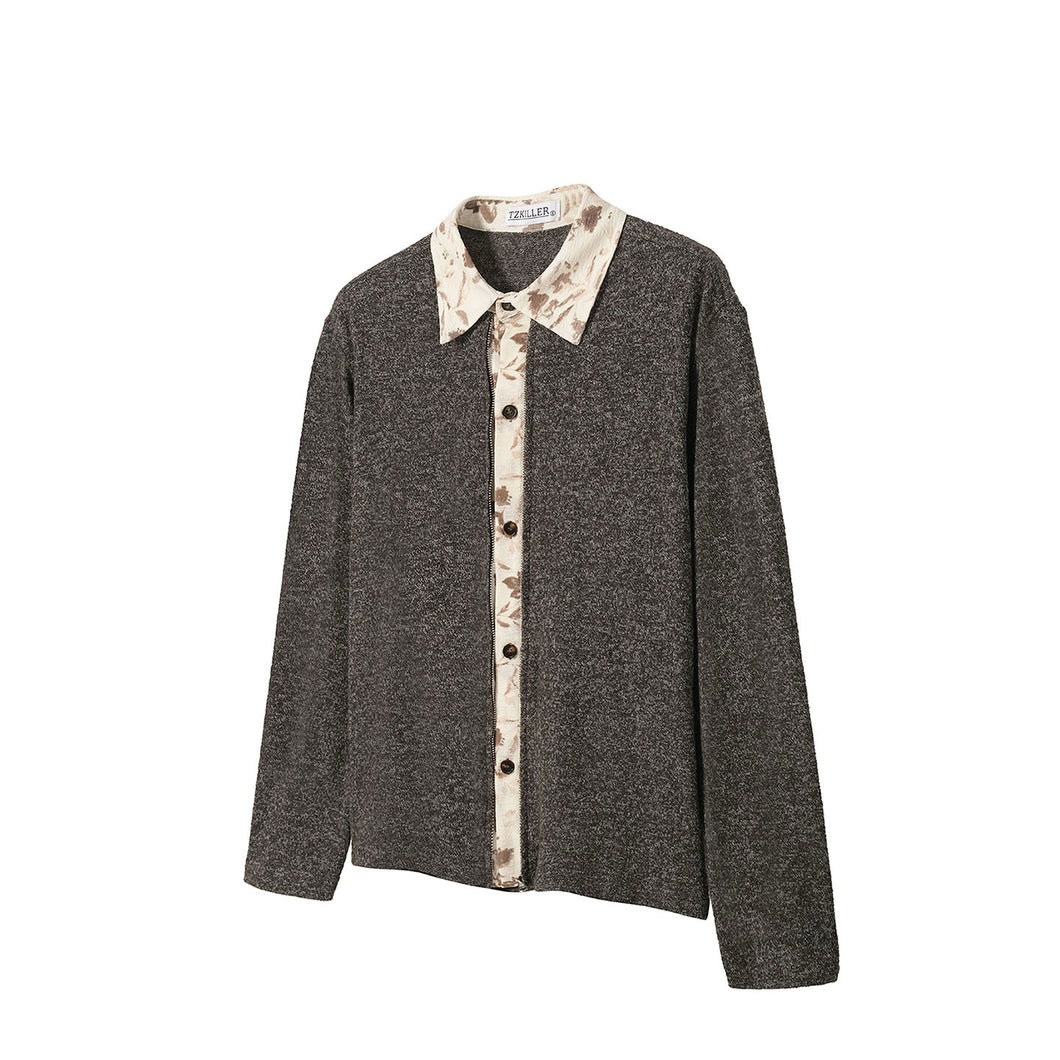 Layered stitching shirt Laoqian retro long-sleeved top loose